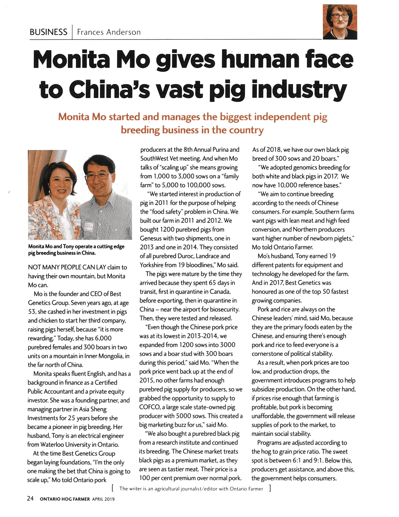 Hog Farmer feature on Monita Mo and Best Genetics